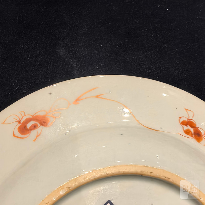 清康熙 青花矾红描金花卉纹盘 - 图9
